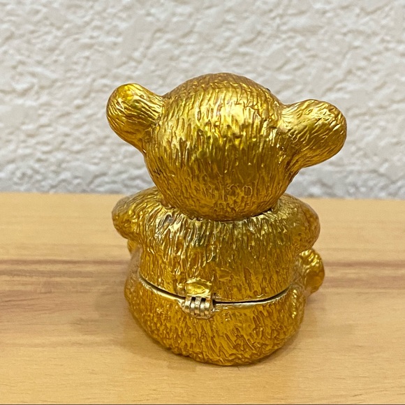 Objet d Art Form Work of Art Gold Bear Holding a Heart Rhinestone Enamel Trinket - Picture 4 of 12